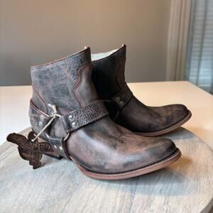 Freebird Santiago Rust Harness Ankle Boots Distressed Leather Moto Brown Size 9